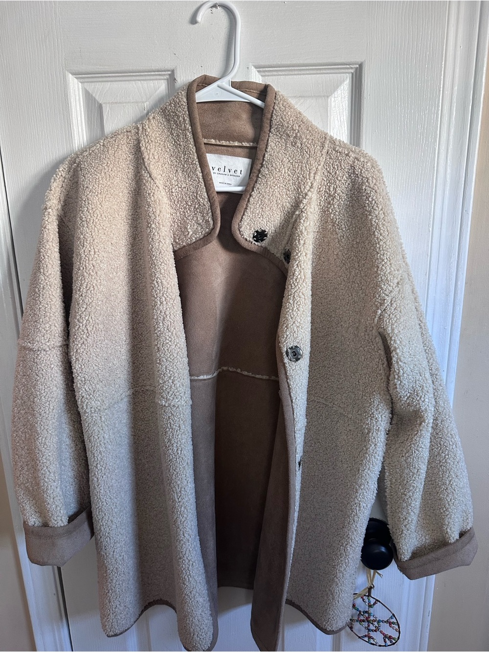 Velvet by Graham & Spencer Beige Cream Teddy Sherpa Coat